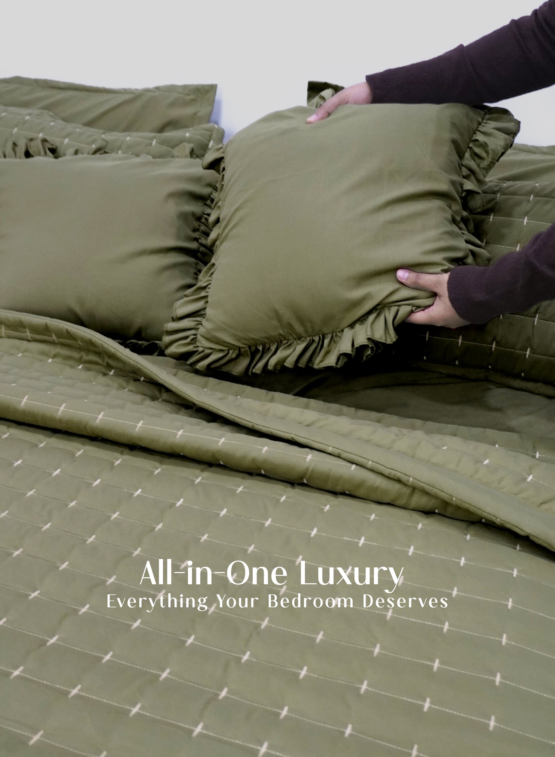 Home Crayons CloudTouch™ 8-Piece AC Bedding Set | Complete Bedroom Upgrade in One Set | Olive Grove