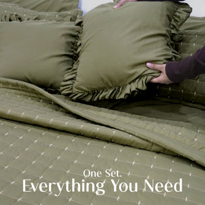 Home Crayons CloudTouch™ 5-Piece AC Comforter Set | 33% Oversized | Includes 2 Pillow & 2 Cushion Covers | Olive Grove