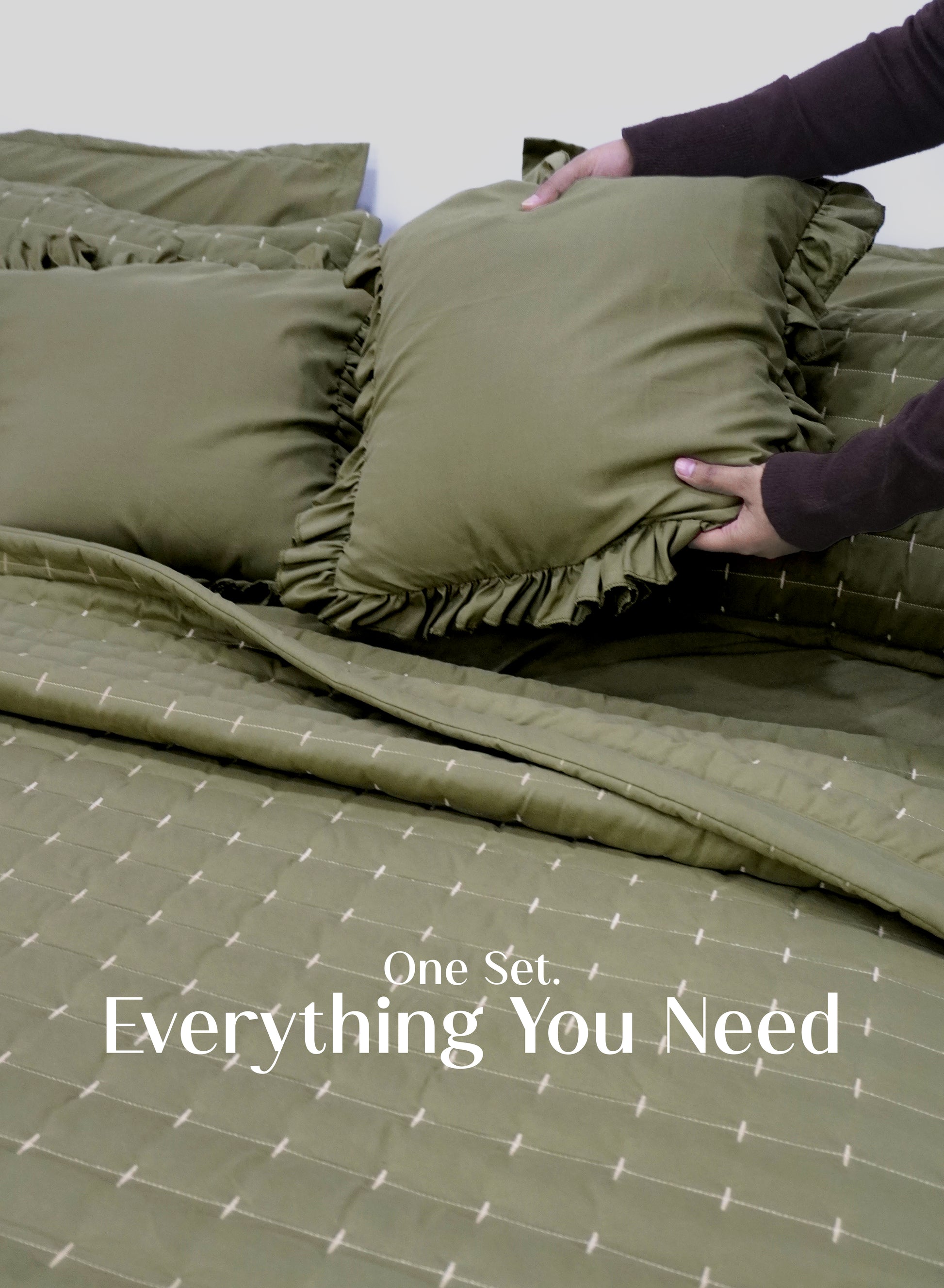 Home Crayons CloudTouch™ 5-Piece AC Comforter Set | 33% Oversized | Includes 2 Pillow & 2 Cushion Covers | Olive Grove