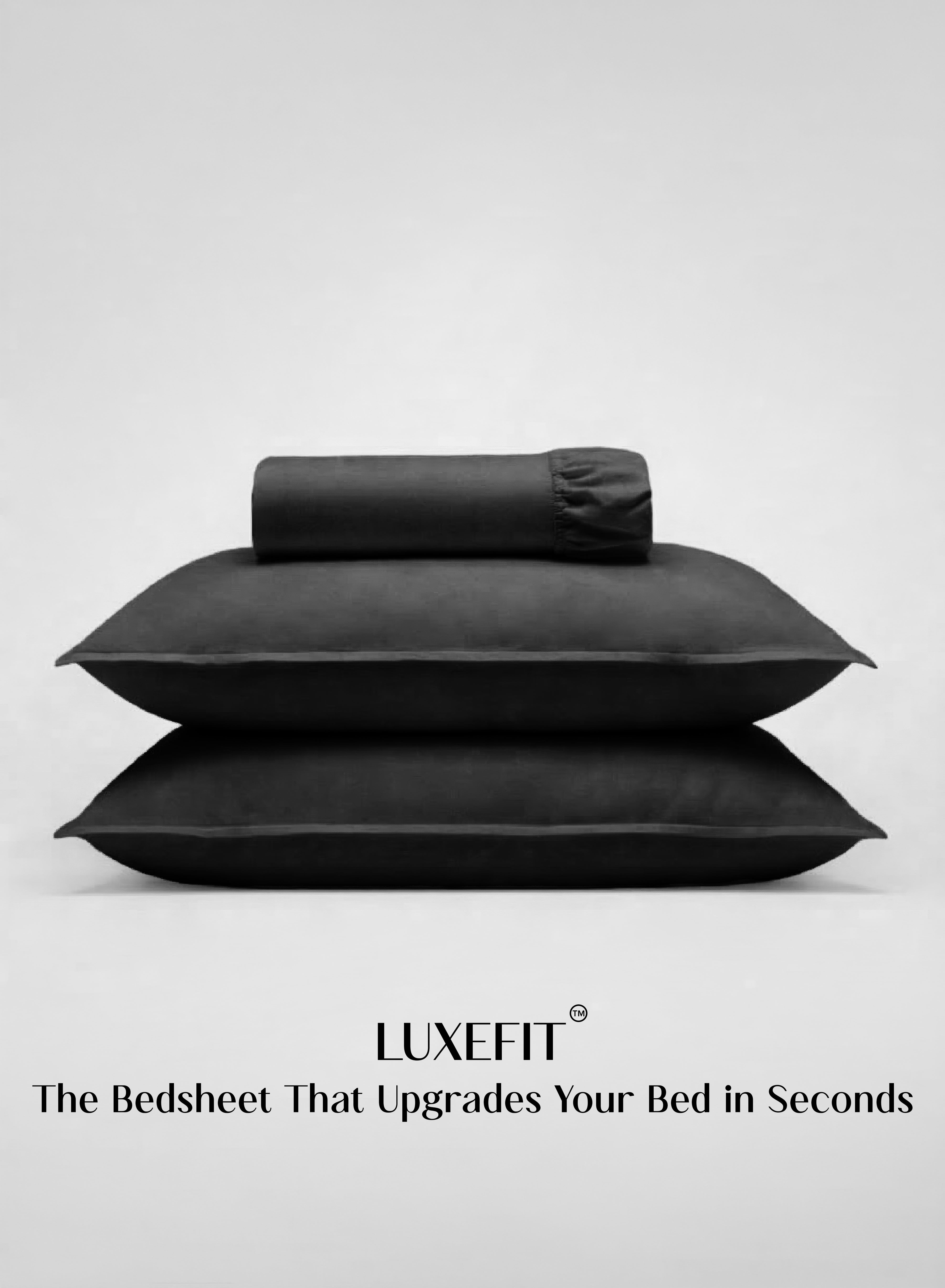 LuxeFit™ Fitted Bedsheet Set | Perfect Fit for Queen & King Mattresses | Ebony Black
