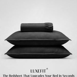 Home Crayons LuxeFit™ Fitted Bedsheet Set | Perfect Fit for Queen & King Mattresses | Ebony Black