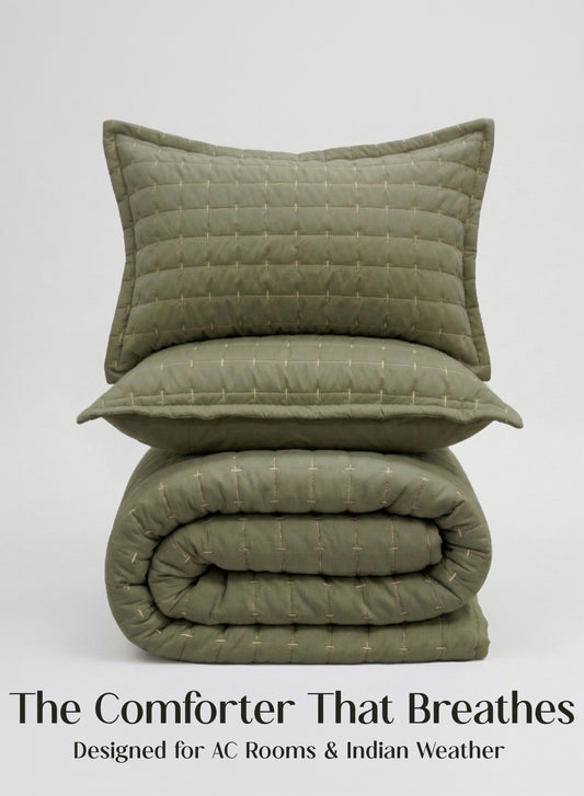 Home Crayons CloudTouch™ 5-Piece AC Comforter Set | 33% Oversized | Includes 2 Pillow & 2 Cushion Covers | Olive Grove