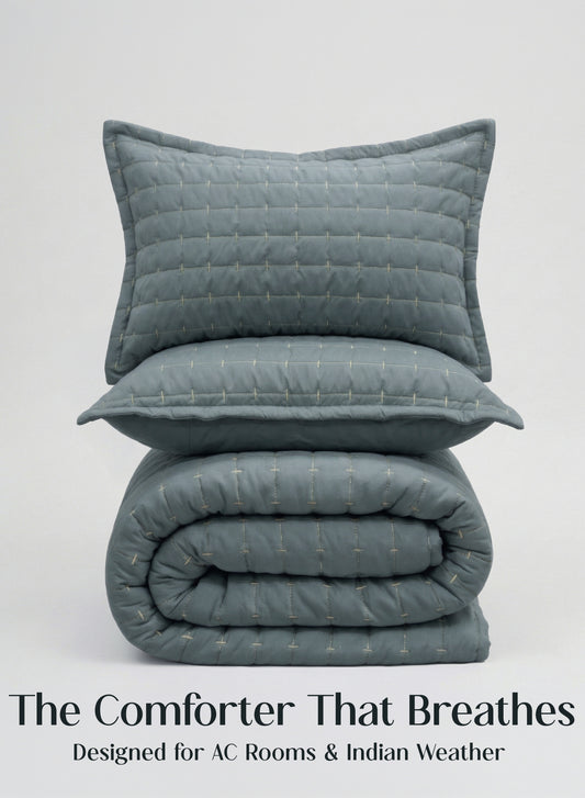 Home Crayons CloudTouch™ 5-Piece AC Comforter Set | 33% Oversized | Includes 2 Pillow & 2 Cushion Covers | Sage Blue