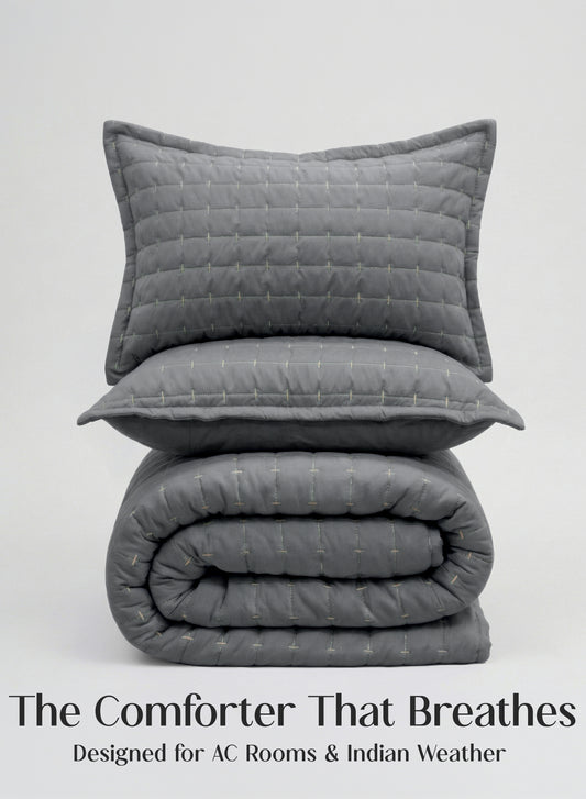 Home Crayons CloudTouch™ 5-Piece AC Comforter Set | 33% Oversized | Includes 2 Pillow & 2 Cushion Covers | Pebble Gray