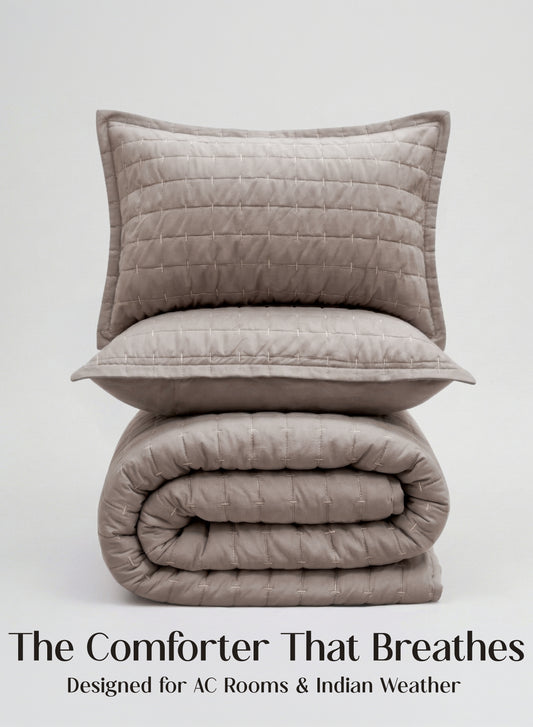 Home Crayons CloudTouch™ 5-Piece AC Comforter Set | 33% Oversized | Includes 2 Pillow & 2 Cushion Covers | Latte Crème