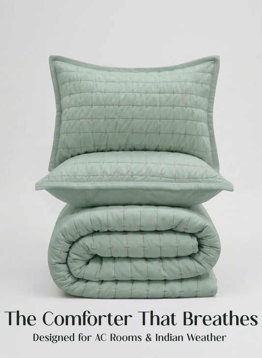 Home Crayons CloudTouch™ 5-Piece AC Comforter Set | 33% Oversized | Includes 2 Pillow & 2 Cushion Covers | Matcha Milk