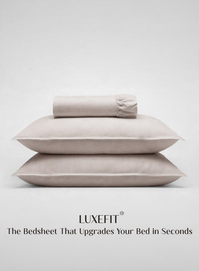 LuxeFit™ Fitted Bedsheet Set | Perfect Fit for Queen & King Mattresses | Ivory Beige