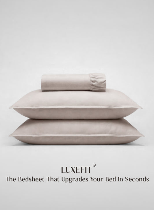 Home Crayons LuxeFit™ Fitted Bedsheet Set | Perfect Fit for Queen & King Mattresses | Ivory Beige