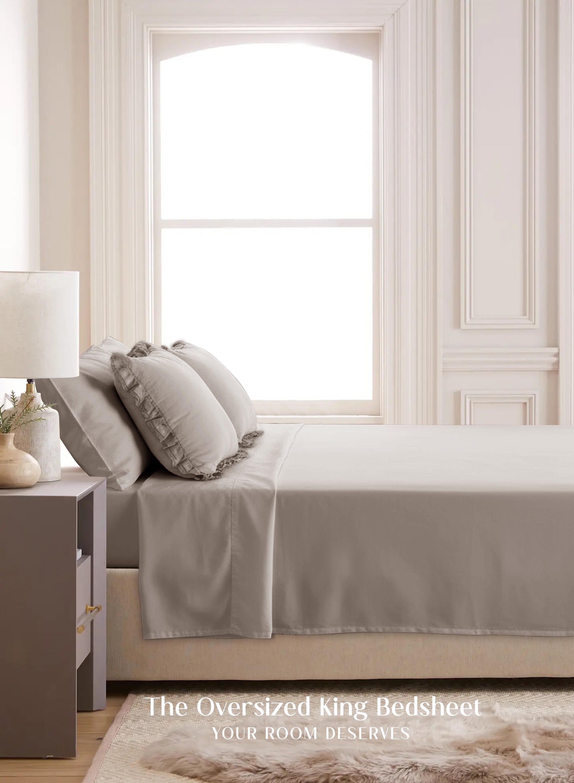 Home Crayons LuxeSoft™ Double Bedsheet Set | Oversized King | Includes 2 Pillow Covers & 2 Cushion Covers | Latte Crème