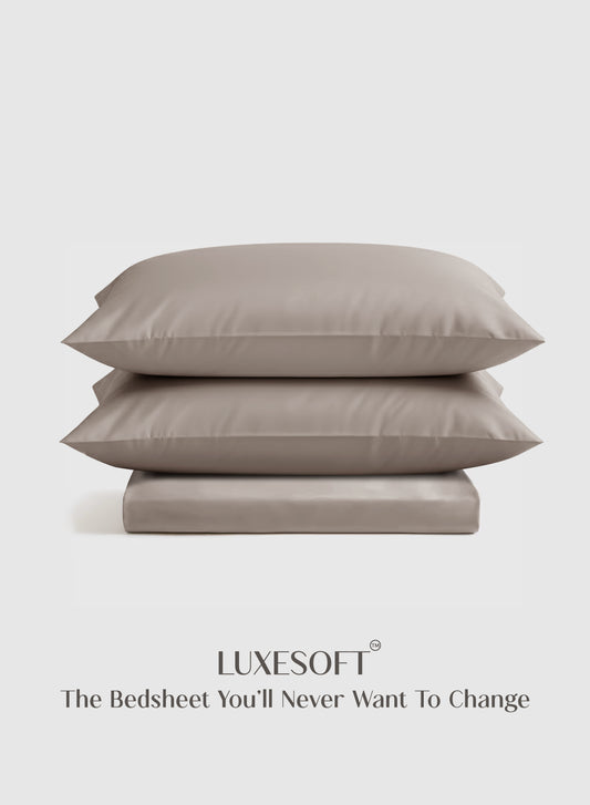 Home Crayons LuxeSoft™ Double Bedsheet Set | Oversized King | Includes 2 Pillow Covers & 2 Cushion Covers | Latte Crème