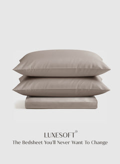 Home Crayons LuxeSoft™ Double Bedsheet Set | Oversized King | Includes 2 Pillow Covers & 2 Cushion Covers | Latte Crème
