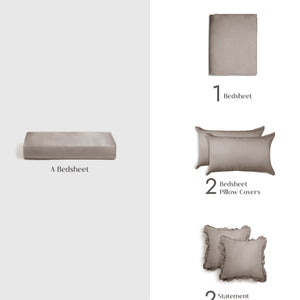 Home Crayons LuxeSoft™ Double Bedsheet Set | Oversized King | Includes 2 Pillow Covers & 2 Cushion Covers | Latte Crème