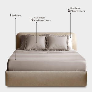 Home Crayons LuxeSoft™ Double Bedsheet Set | Oversized King | Includes 2 Pillow Covers & 2 Cushion Covers | Latte Crème