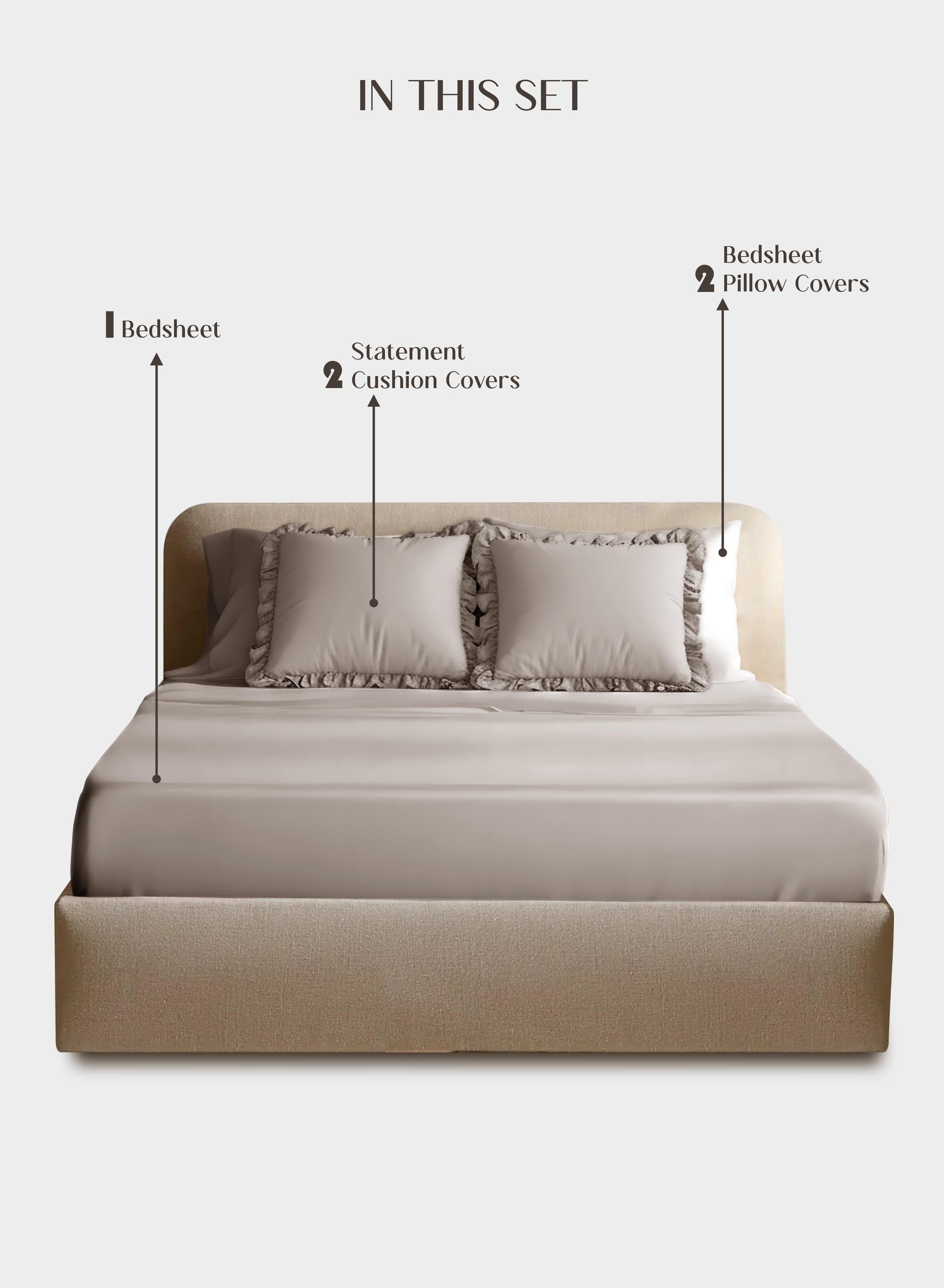 Home Crayons LuxeSoft™ Double Bedsheet Set | Oversized King | Includes 2 Pillow Covers & 2 Cushion Covers | Latte Crème