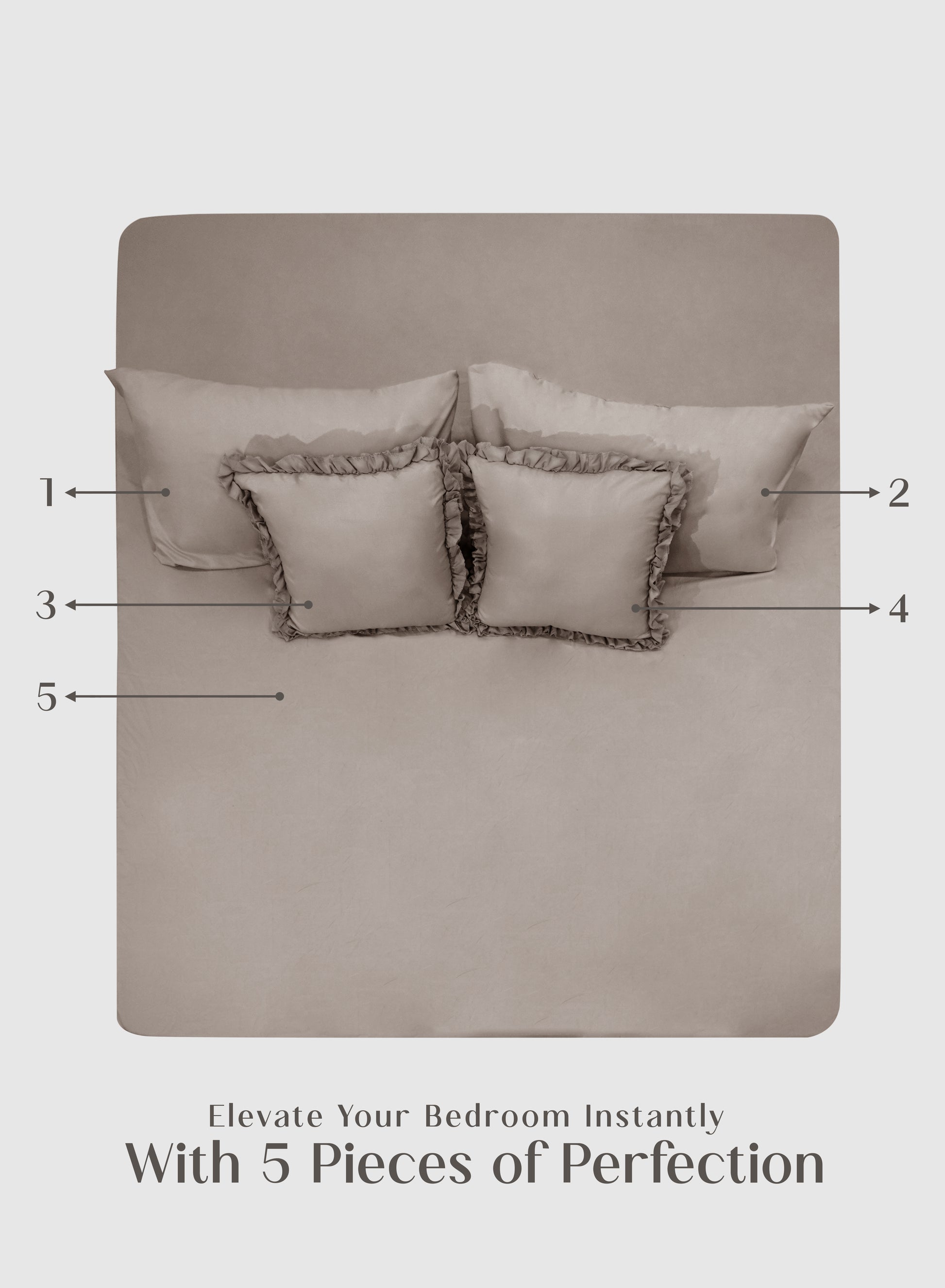 Home Crayons LuxeSoft™ Double Bedsheet Set | Oversized King | Includes 2 Pillow Covers & 2 Cushion Covers | Latte Crème