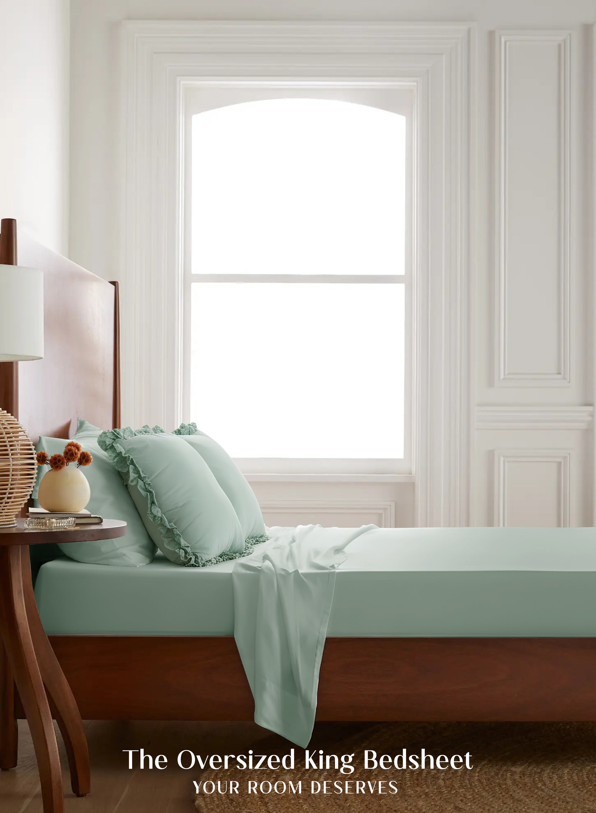 Home Crayons LuxeSoft™ Double Bedsheet Set | Oversized King | Includes 2 Pillow Covers & 2 Cushion Covers | Matcha Milk