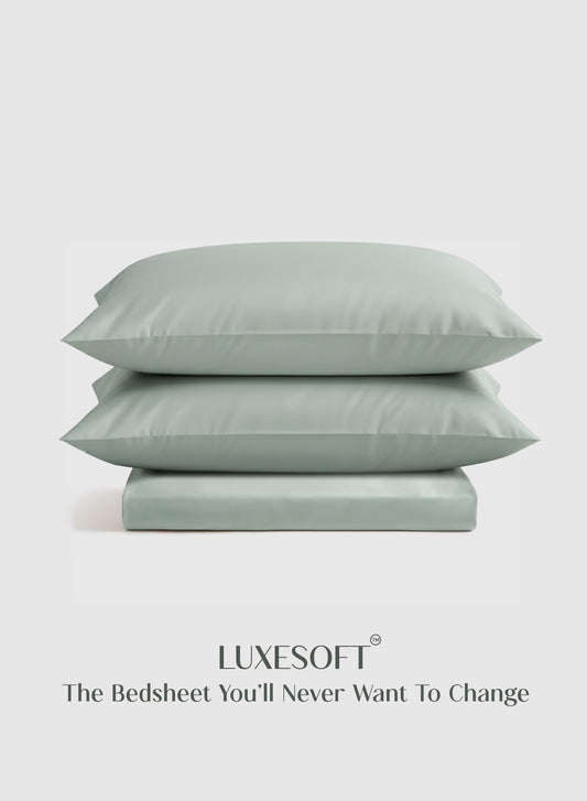 Home Crayons LuxeSoft™ Double Bedsheet Set | Oversized King | Includes 2 Pillow Covers & 2 Cushion Covers | Matcha Milk