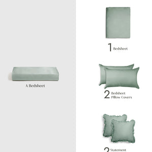 Home Crayons LuxeSoft™ Double Bedsheet Set | Oversized King | Includes 2 Pillow Covers & 2 Cushion Covers | Matcha Milk