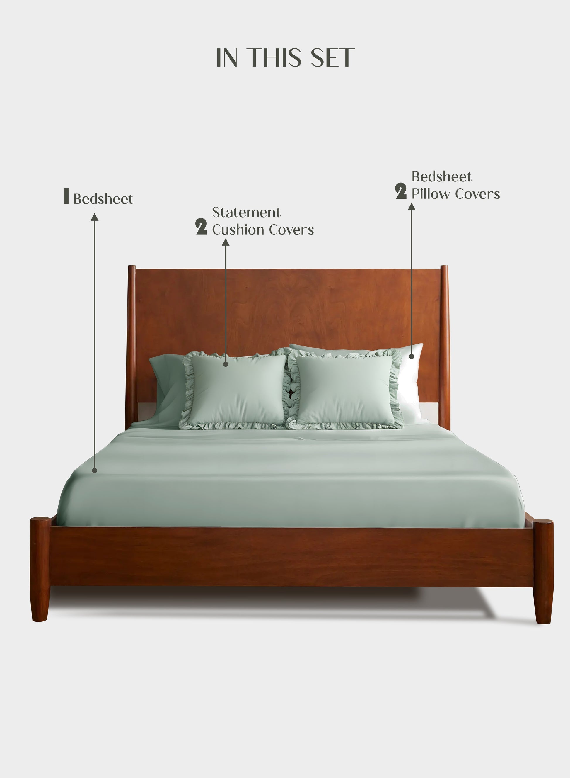 Home Crayons LuxeSoft™ Double Bedsheet Set | Oversized King | Includes 2 Pillow Covers & 2 Cushion Covers | Matcha Milk