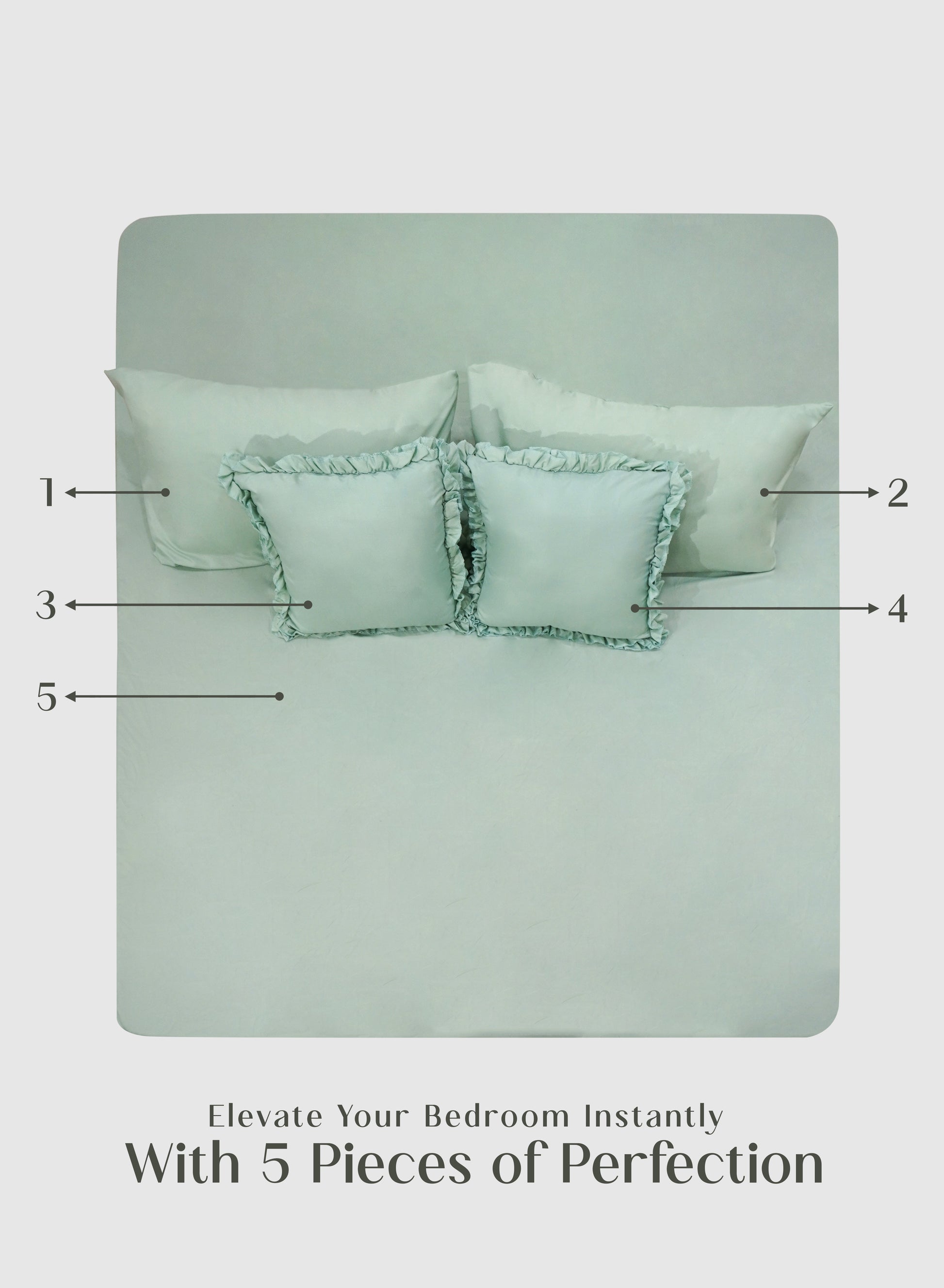 Home Crayons LuxeSoft™ Double Bedsheet Set | Oversized King | Includes 2 Pillow Covers & 2 Cushion Covers | Matcha Milk