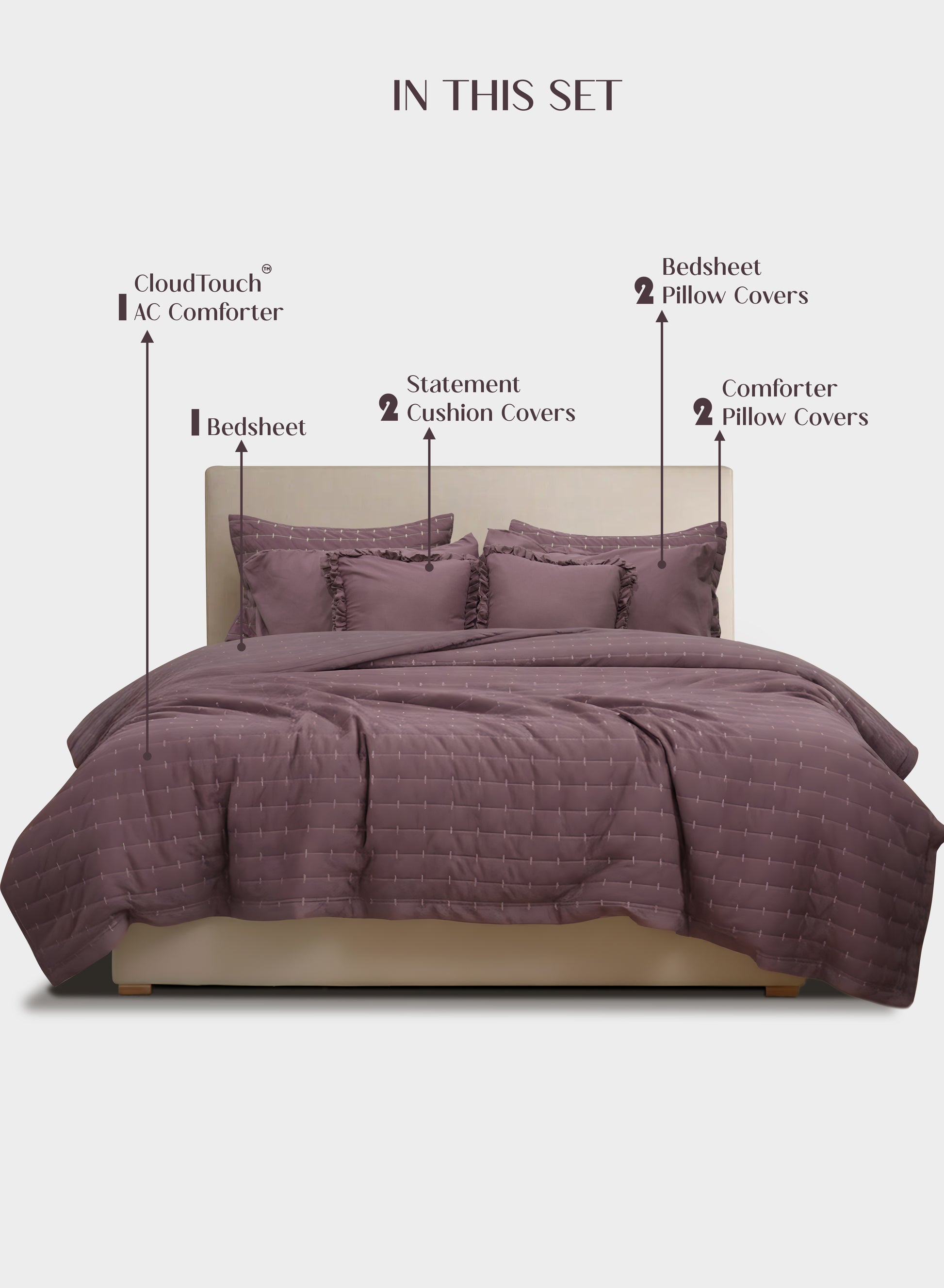 Home Crayons CloudTouch™ 8-Piece Bedding Set | Complete Bedroom Makeover in One Set | Mulberry