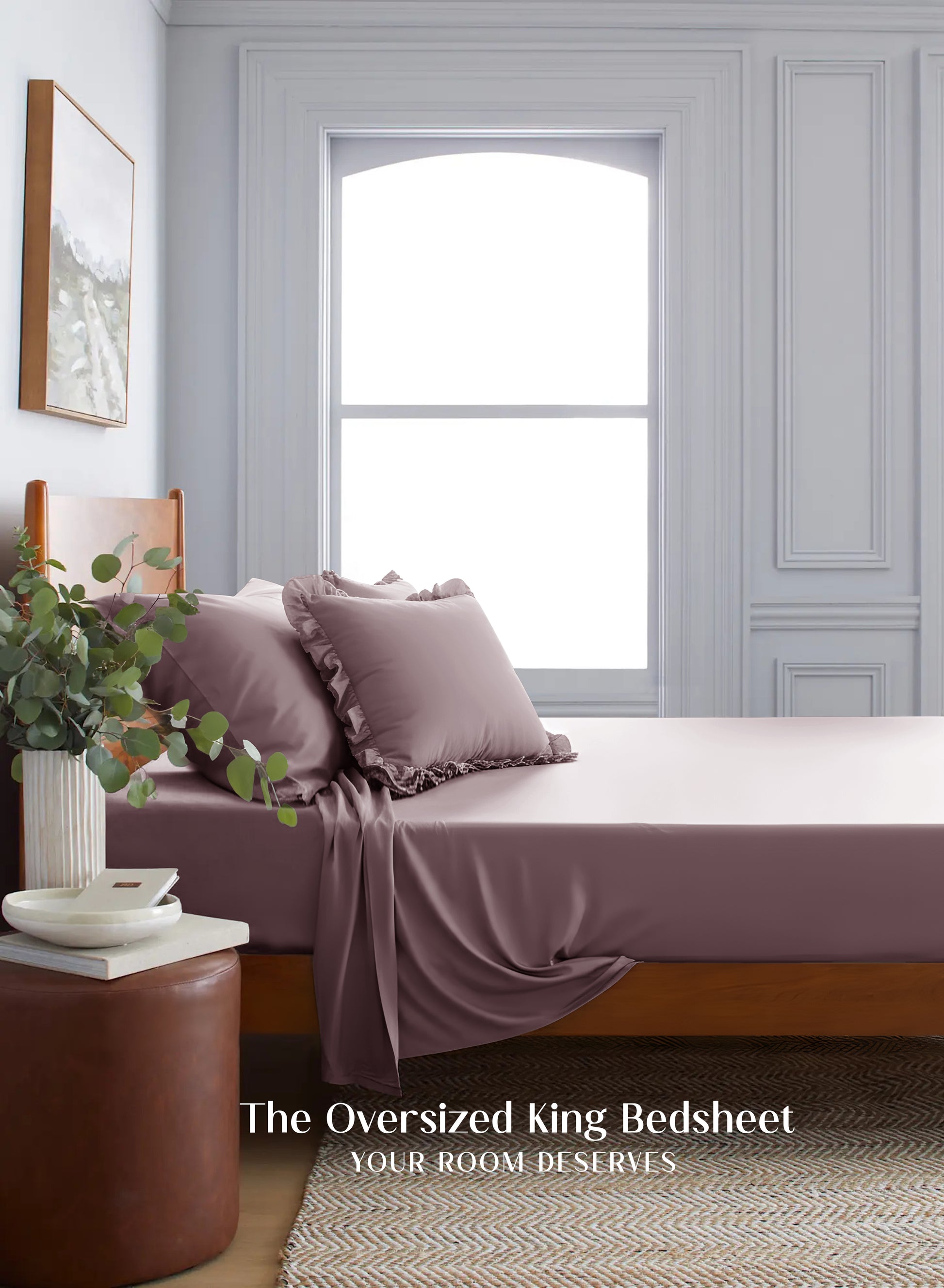 Home Crayons LuxeSoft™ Double Bedsheet Set | Oversized King | Includes 2 Pillow Covers & 2 Cushion Covers | Mulberry