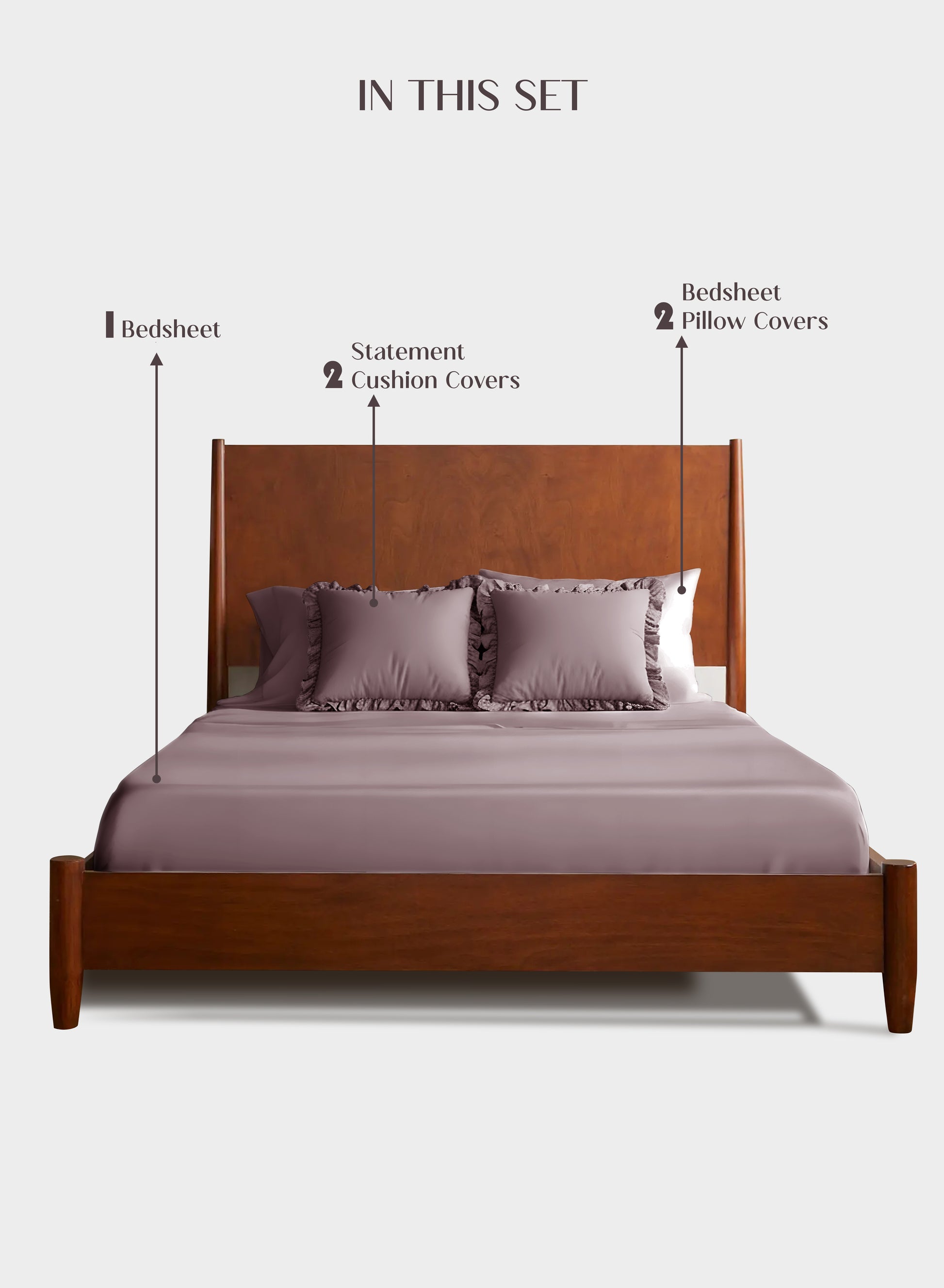 Home Crayons LuxeSoft™ Double Bedsheet Set | Oversized King | Includes 2 Pillow Covers & 2 Cushion Covers | Mulberry