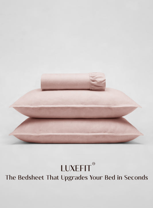 Home Crayons LuxeFit™ Fitted Bedsheet Set | Perfect Fit for Queen & King Mattresses | Pearl Blush