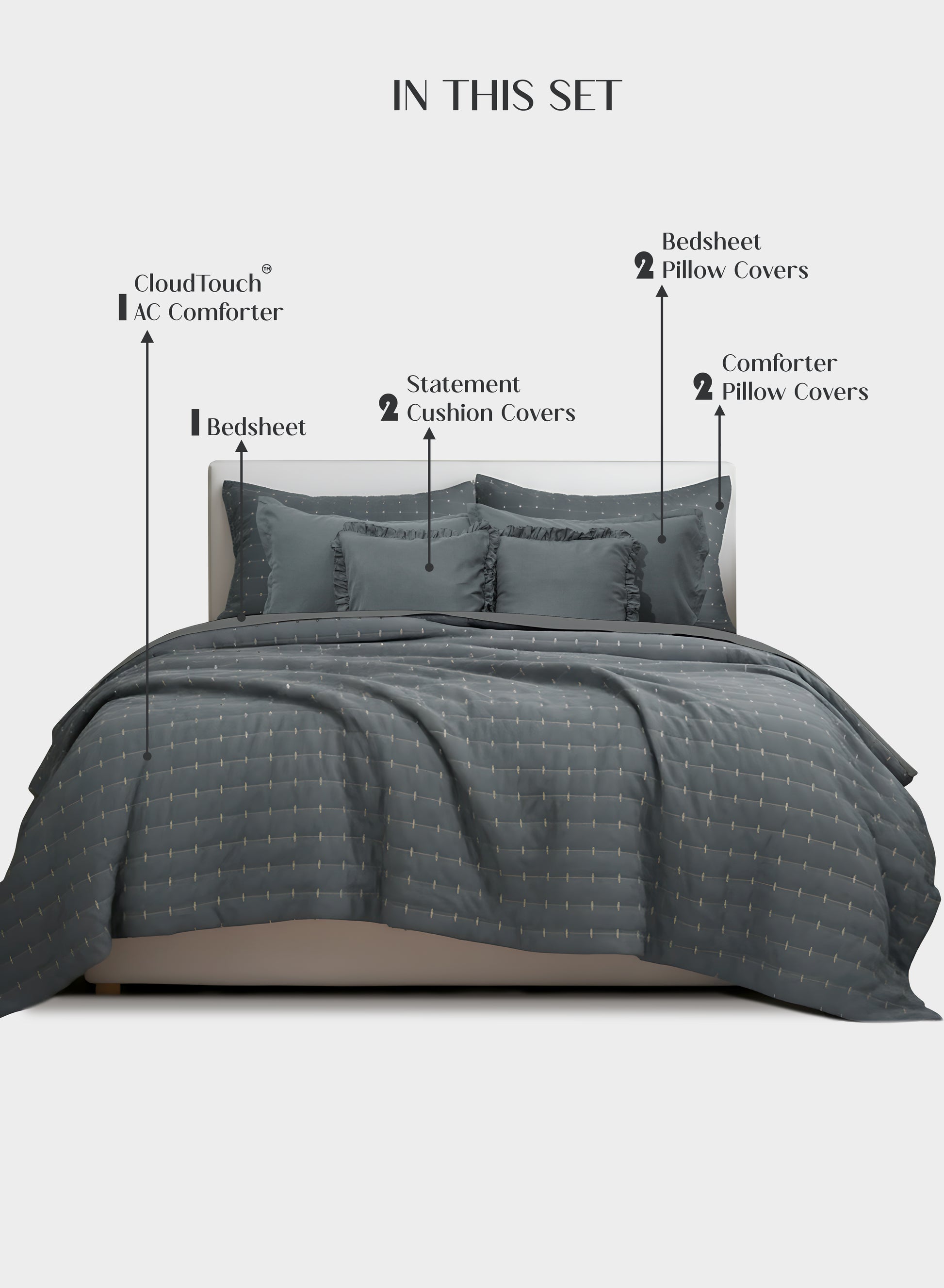 Home Crayons CloudTouch™ 8-Piece Bedding Set | Complete Bedroom Makeover in One Set | Pebble Gray