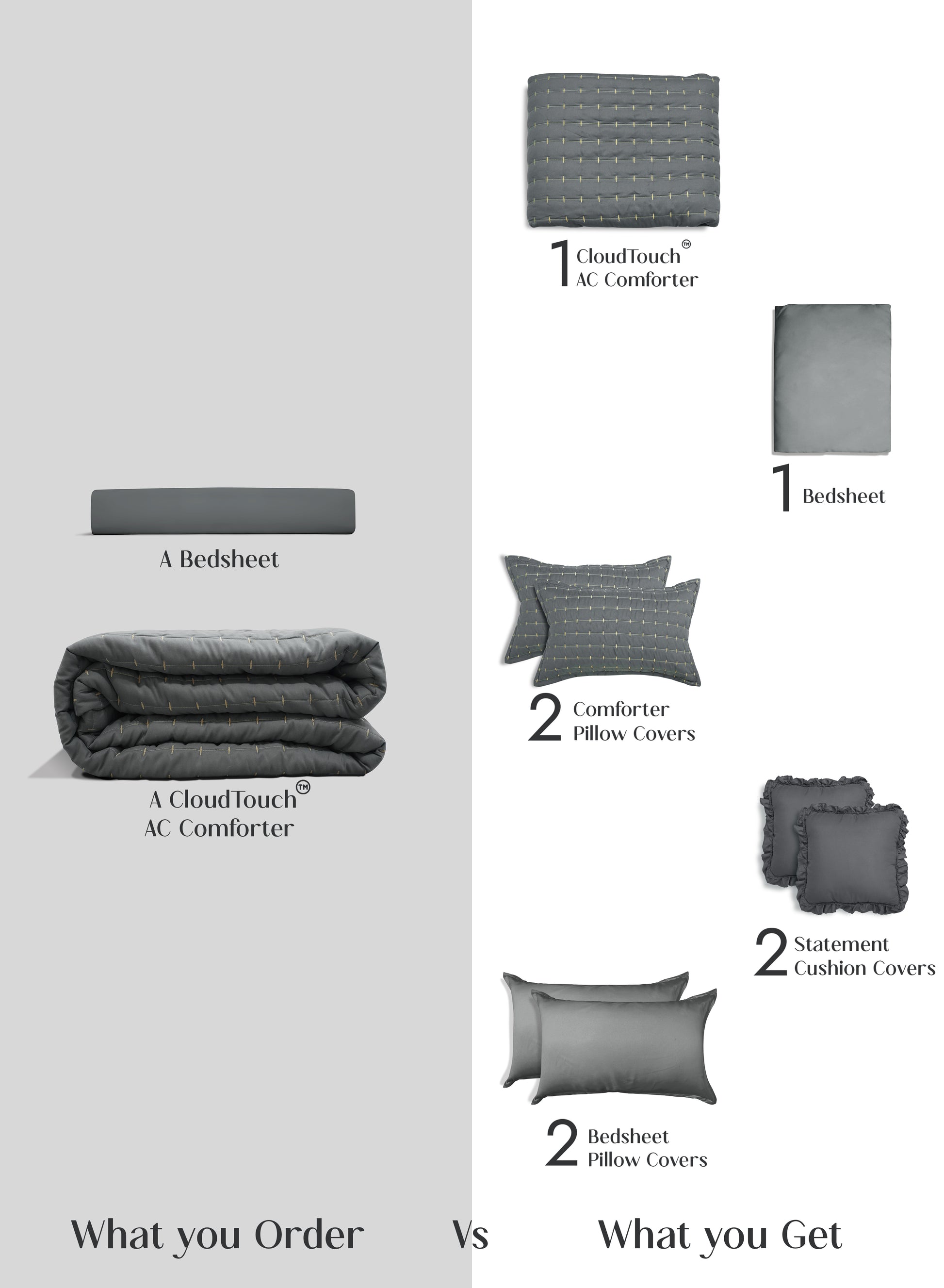 Home Crayons CloudTouch™ 8-Piece Bedding Set | Complete Bedroom Makeover in One Set | Pebble Gray