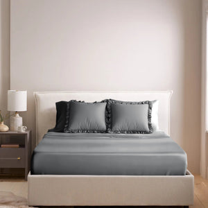 Home Crayons LuxeSoft™ Double Bedsheet Set | Oversized King | Includes 2 Pillow Covers & 2 Cushion Covers | Pebble Gray
