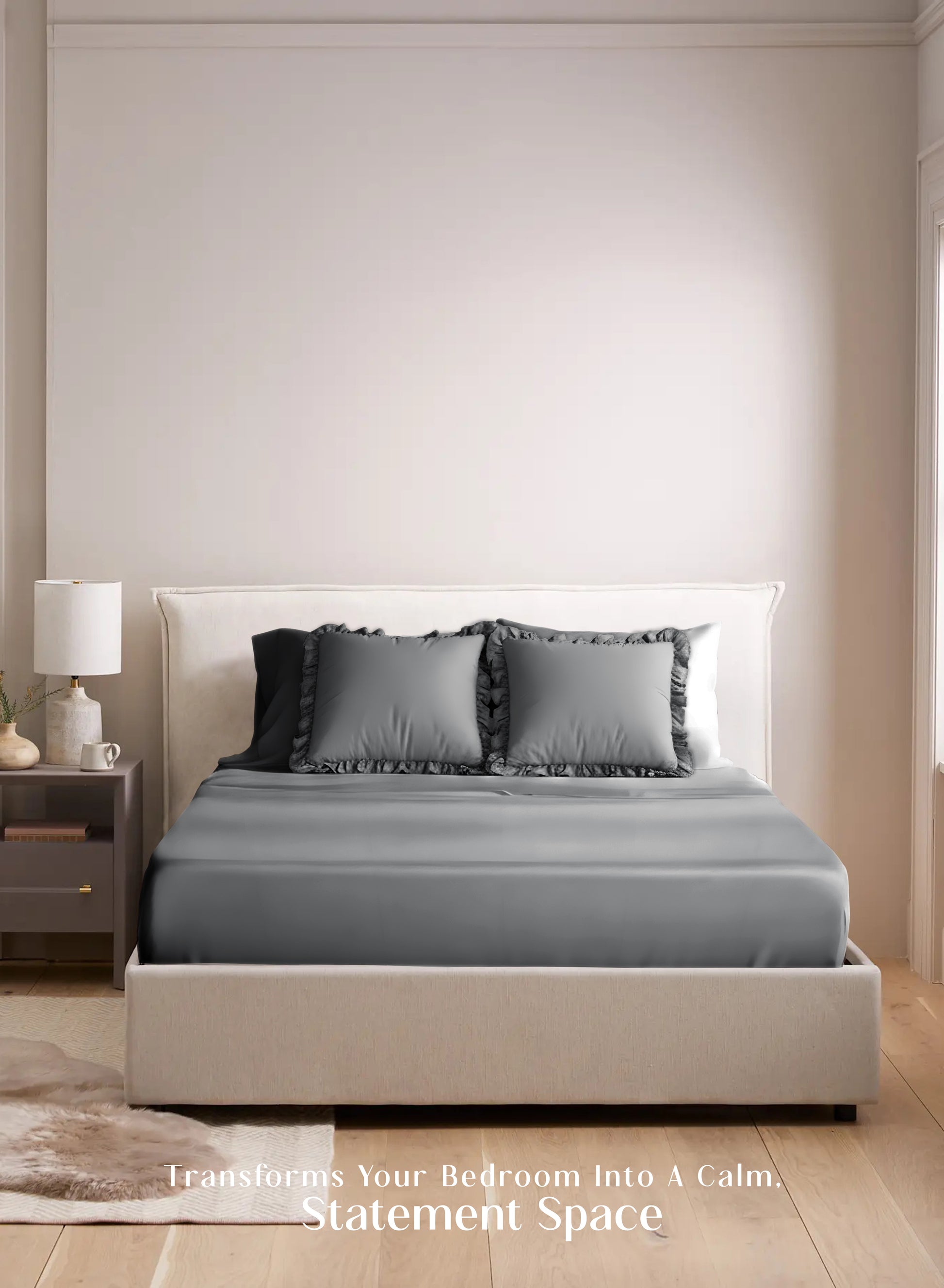 Home Crayons LuxeSoft™ Double Bedsheet Set | Oversized King | Includes 2 Pillow Covers & 2 Cushion Covers | Pebble Gray