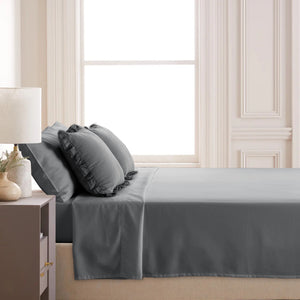Home Crayons LuxeSoft™ Double Bedsheet Set | Oversized King | Includes 2 Pillow Covers & 2 Cushion Covers | Pebble Gray