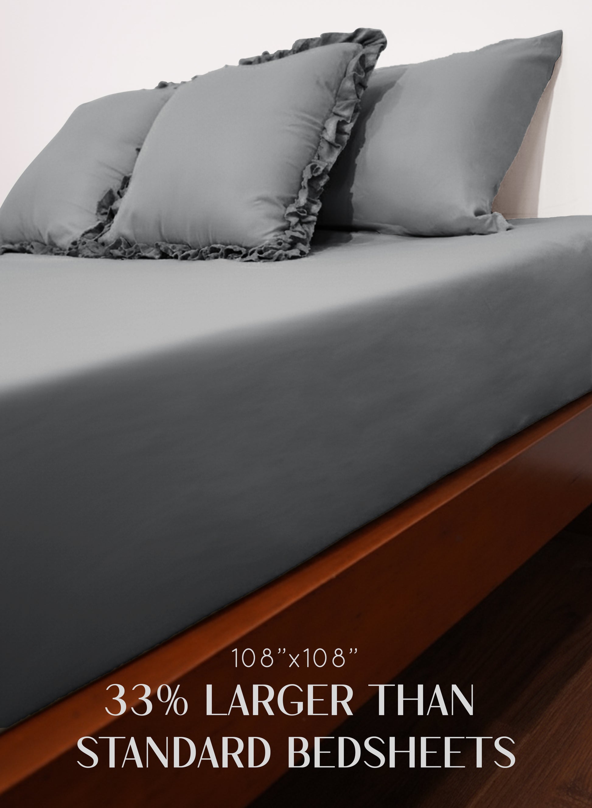 Home Crayons LuxeSoft™ Double Bedsheet Set | Oversized King | Includes 2 Pillow Covers & 2 Cushion Covers | Pebble Gray