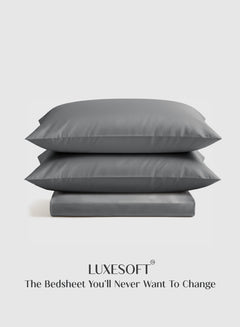 Home Crayons LuxeSoft™ Double Bedsheet Set | Oversized King | Includes 2 Pillow Covers & 2 Cushion Covers | Pebble Gray