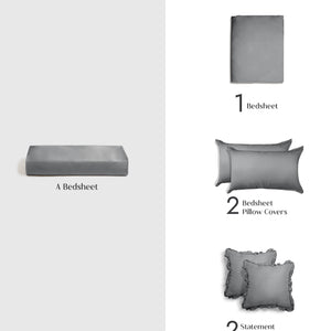 Home Crayons LuxeSoft™ Double Bedsheet Set | Oversized King | Includes 2 Pillow Covers & 2 Cushion Covers | Pebble Gray