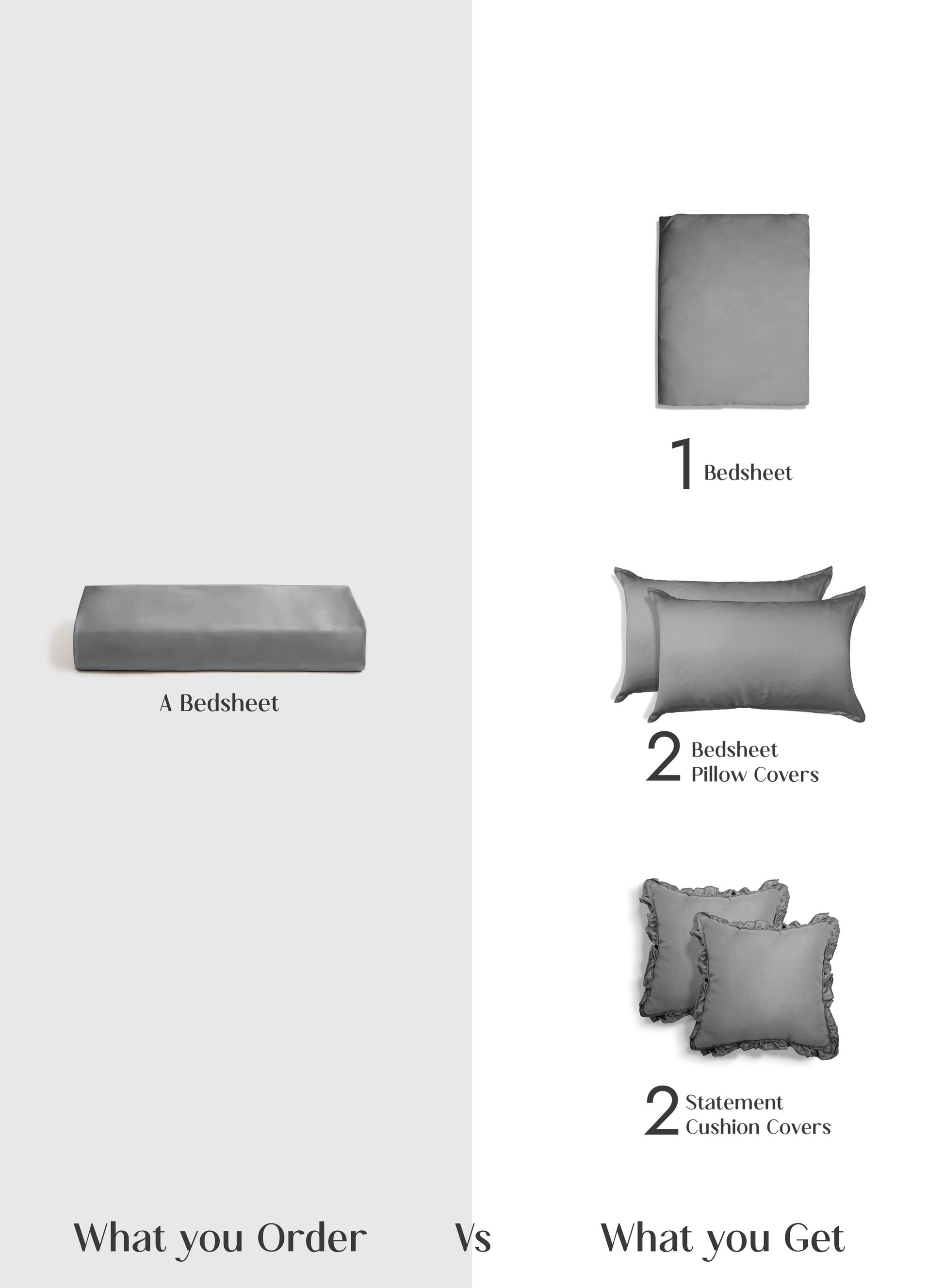 Home Crayons LuxeSoft™ Double Bedsheet Set | Oversized King | Includes 2 Pillow Covers & 2 Cushion Covers | Pebble Gray
