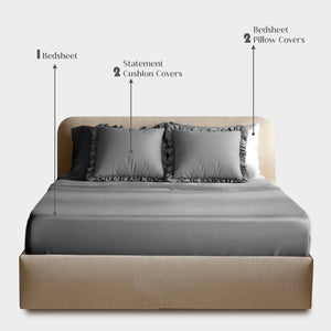 Home Crayons LuxeSoft™ Double Bedsheet Set | Oversized King | Includes 2 Pillow Covers & 2 Cushion Covers | Pebble Gray