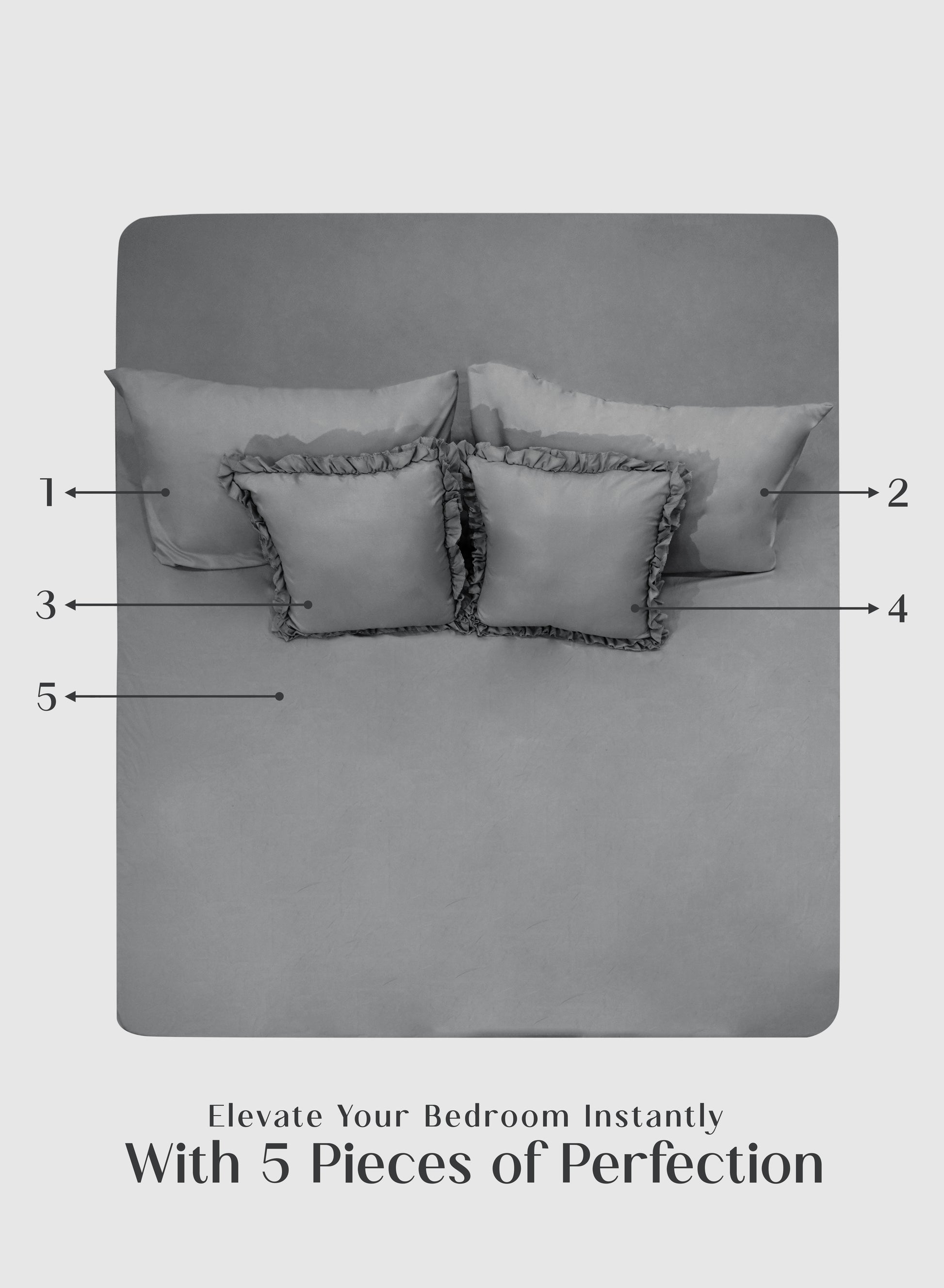 Home Crayons LuxeSoft™ Double Bedsheet Set | Oversized King | Includes 2 Pillow Covers & 2 Cushion Covers | Pebble Gray