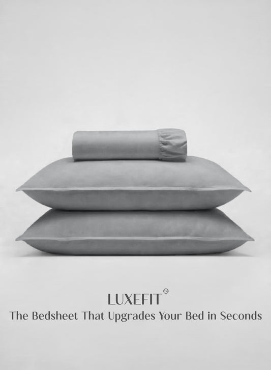 Home Crayons LuxeFit™ Fitted Bedsheet Set | Perfect Fit for Queen & King Mattresses | Quill Gray