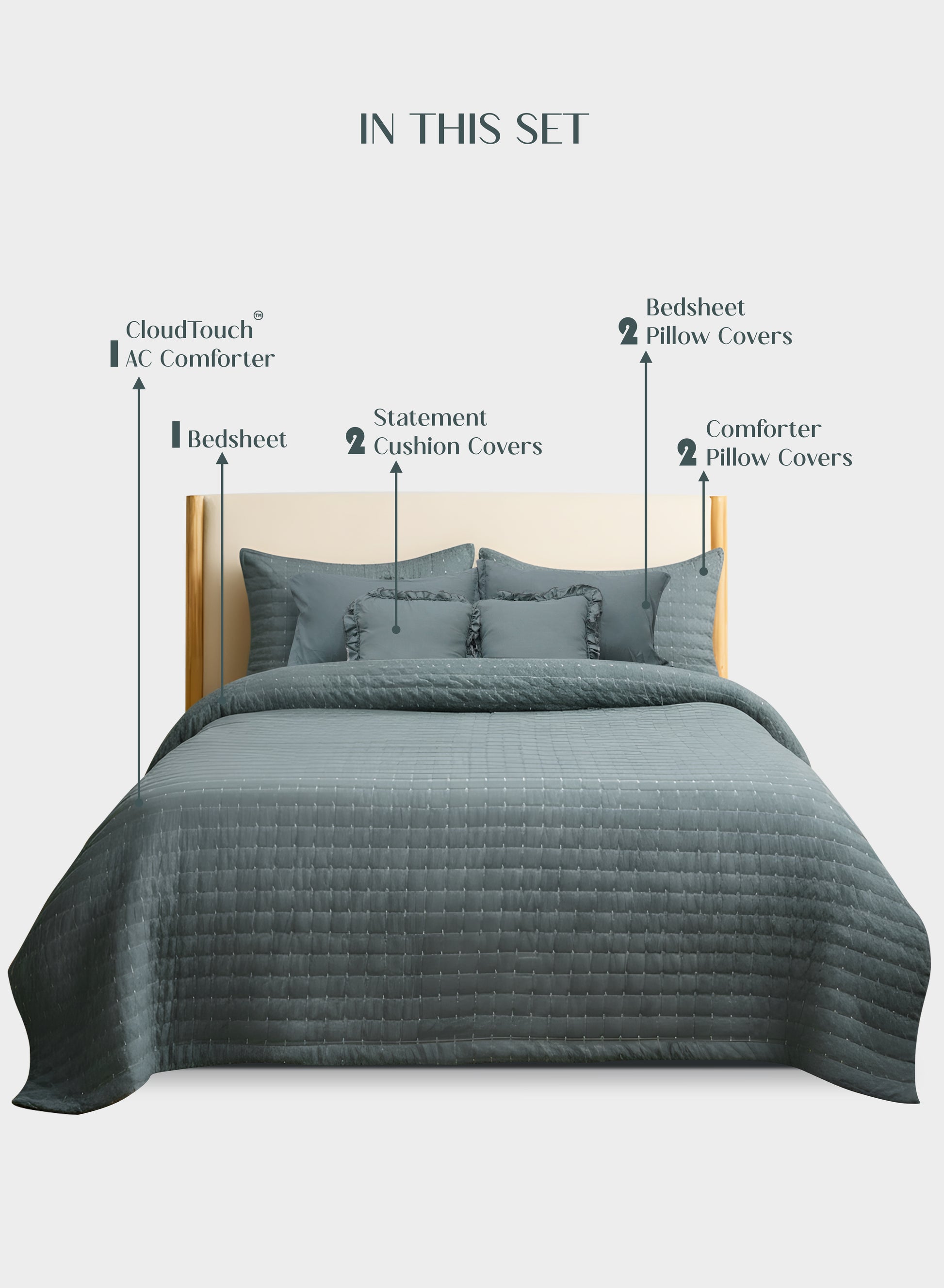 Home Crayons CloudTouch™ 8-Piece Bedding Set | Complete Bedroom Makeover in One Set | Sage Blue