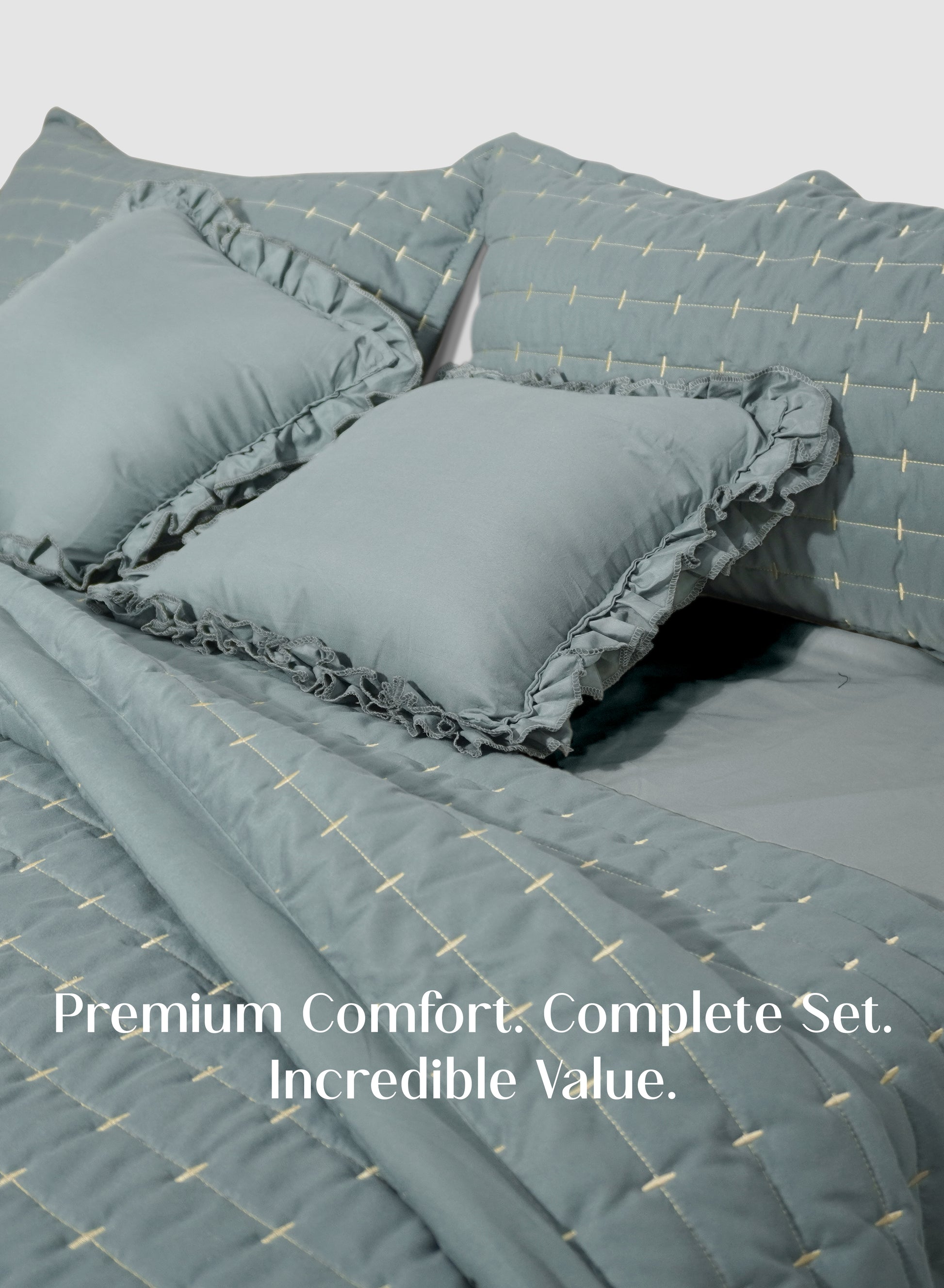 Home Crayons CloudTouch™ 8-Piece Bedding Set | Complete Bedroom Makeover in One Set | Sage Blue
