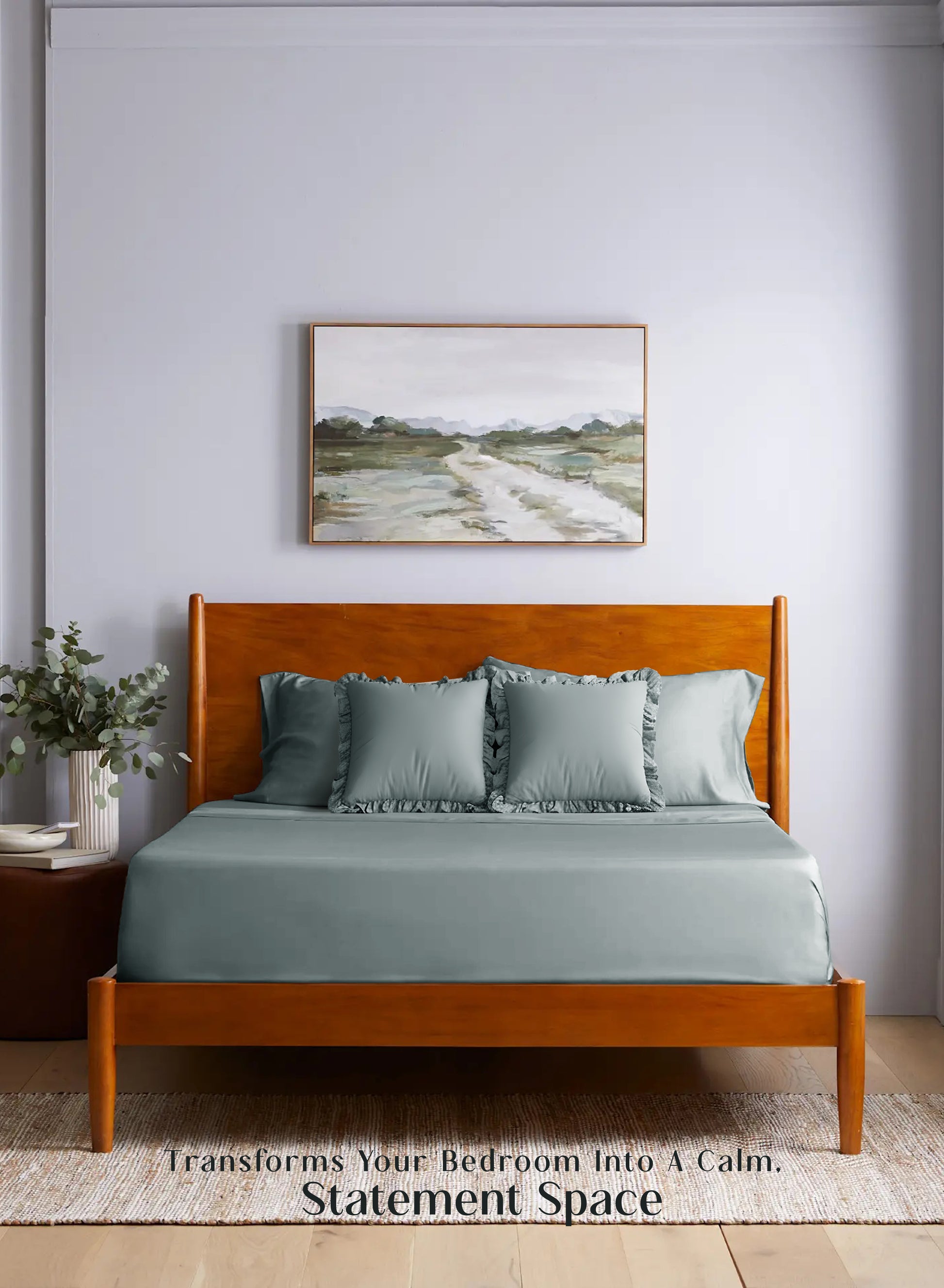 Home Crayons LuxeSoft™ Bedsheet Double Set | Oversized King | Includes 2 Pillow Covers & 2 Cushion Covers | Sage Blue