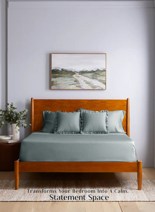 Home Crayons LuxeSoft™ Bedsheet Double Set | Oversized King | Includes 2 Pillow Covers & 2 Cushion Covers | Sage Blue