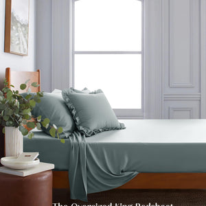 Home Crayons LuxeSoft™ Bedsheet Double Set | Oversized King | Includes 2 Pillow Covers & 2 Cushion Covers | Sage Blue