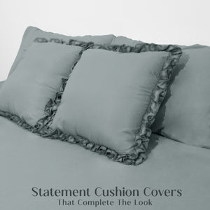 Home Crayons LuxeSoft™ Bedsheet Double Set | Oversized King | Includes 2 Pillow Covers & 2 Cushion Covers | Sage Blue