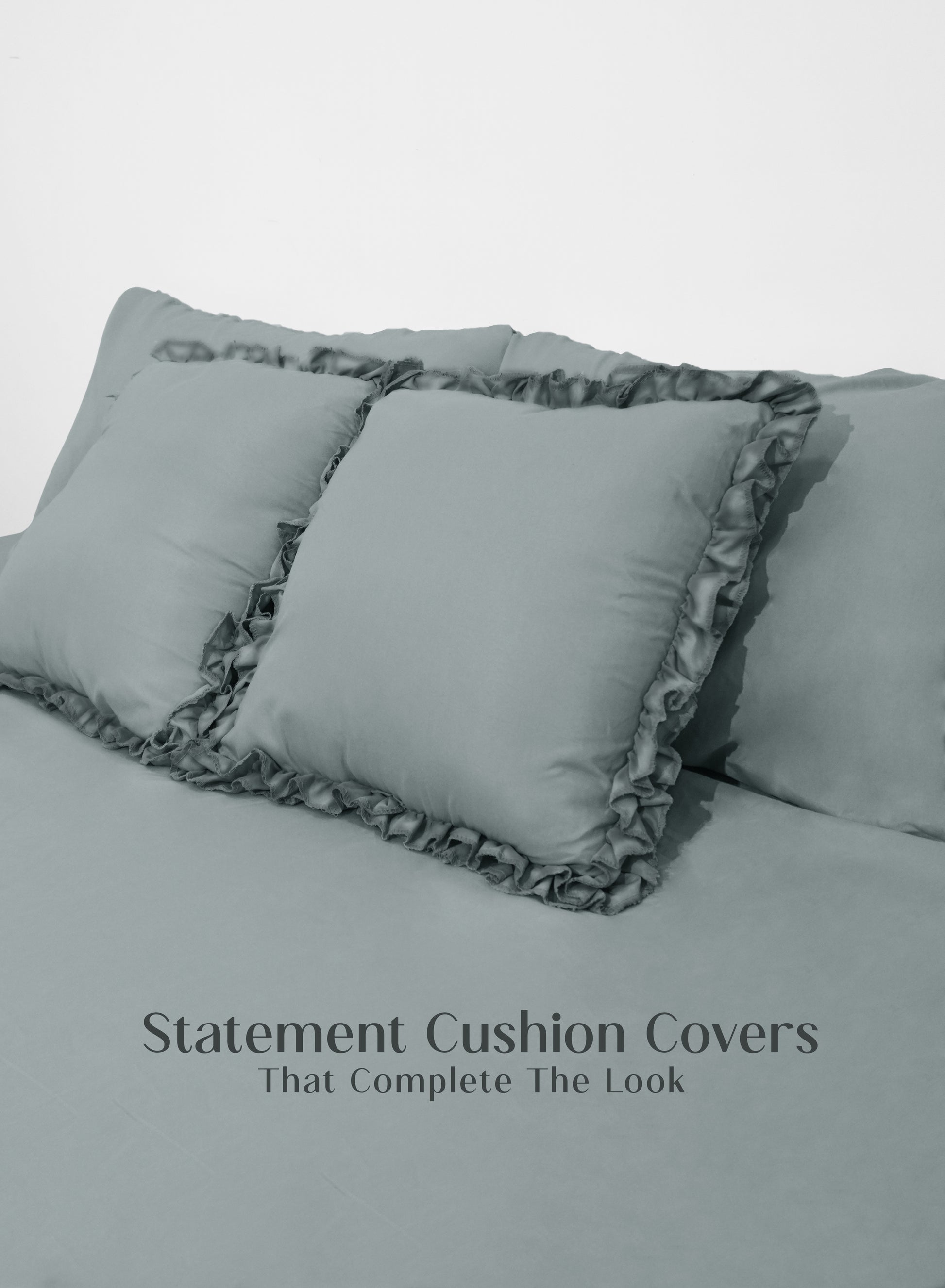 Home Crayons LuxeSoft™ Bedsheet Double Set | Oversized King | Includes 2 Pillow Covers & 2 Cushion Covers | Sage Blue