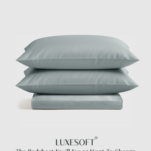 Home Crayons LuxeSoft™ Bedsheet Double Set | Oversized King | Includes 2 Pillow Covers & 2 Cushion Covers | Sage Blue