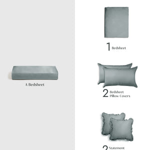 Home Crayons LuxeSoft™ Bedsheet Double Set | Oversized King | Includes 2 Pillow Covers & 2 Cushion Covers | Sage Blue