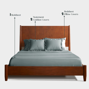 Home Crayons LuxeSoft™ Bedsheet Double Set | Oversized King | Includes 2 Pillow Covers & 2 Cushion Covers | Sage Blue